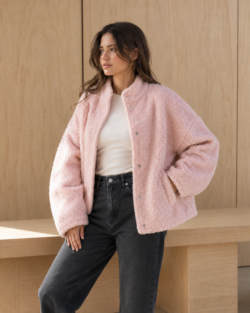 Odalys – Women's Pink Teddy Bomber Jacket