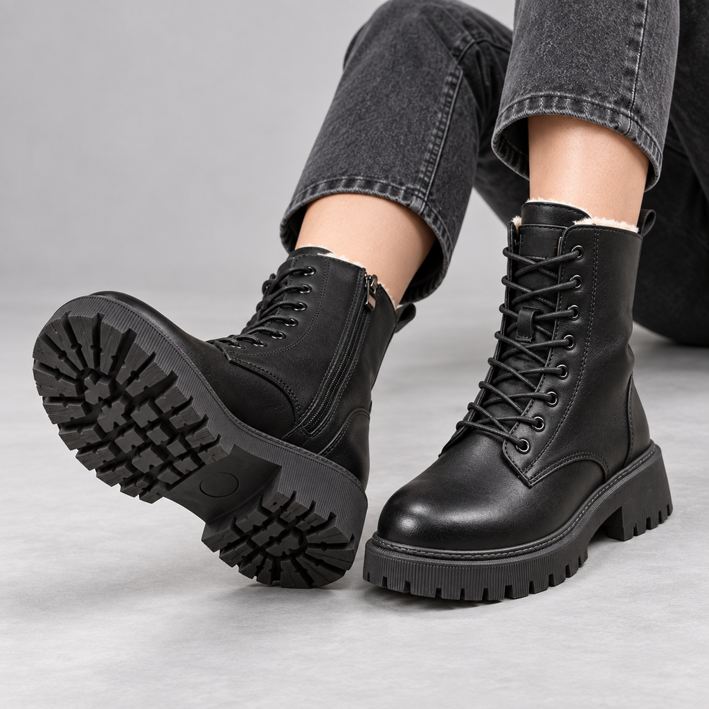 Marceau | Cosy Lace-Up Combat Boots for Women with Fleece Lining