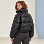 Odile | Cropped Vegan Leather Puffer Jacket