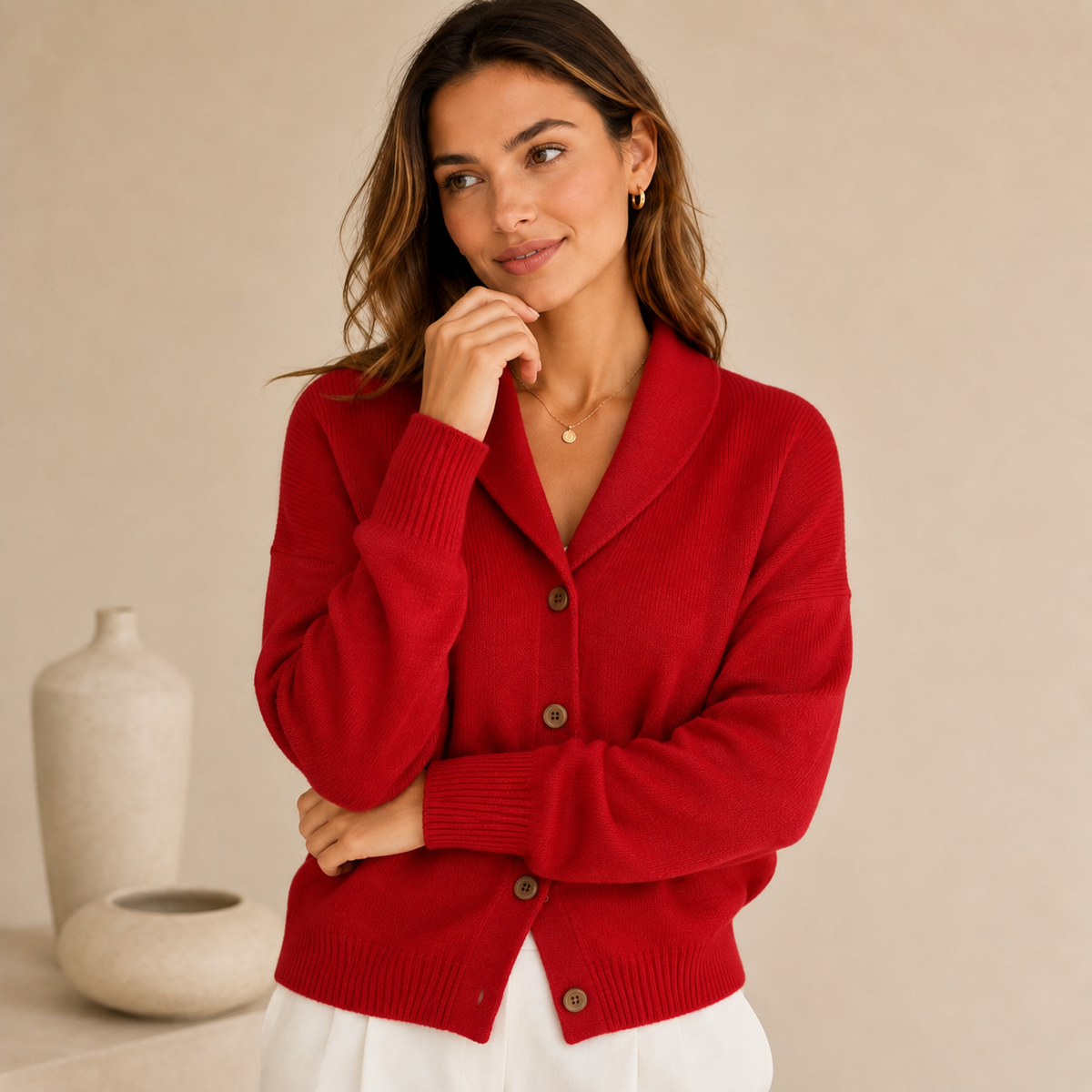 Ameline | Elegant Collared Cardigan for Women with Relaxed Button-Up Fit
