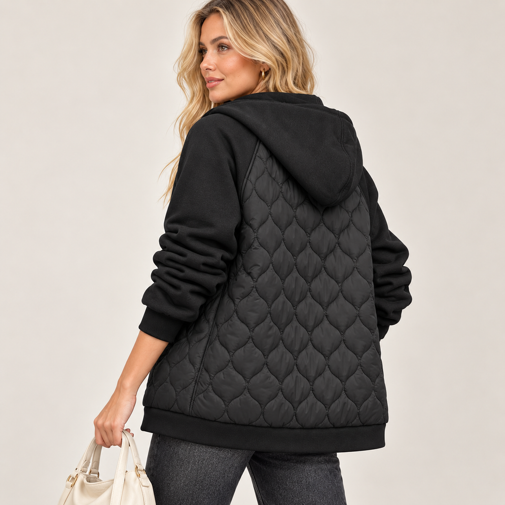 Corisande | Elegant Black Quilted Jacket for Women with Cosy Hooded Finish