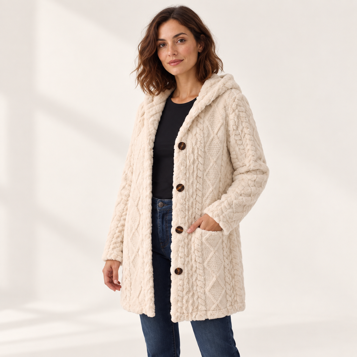 Vespera | Cosy Hooded Teddy Cardigan for Women