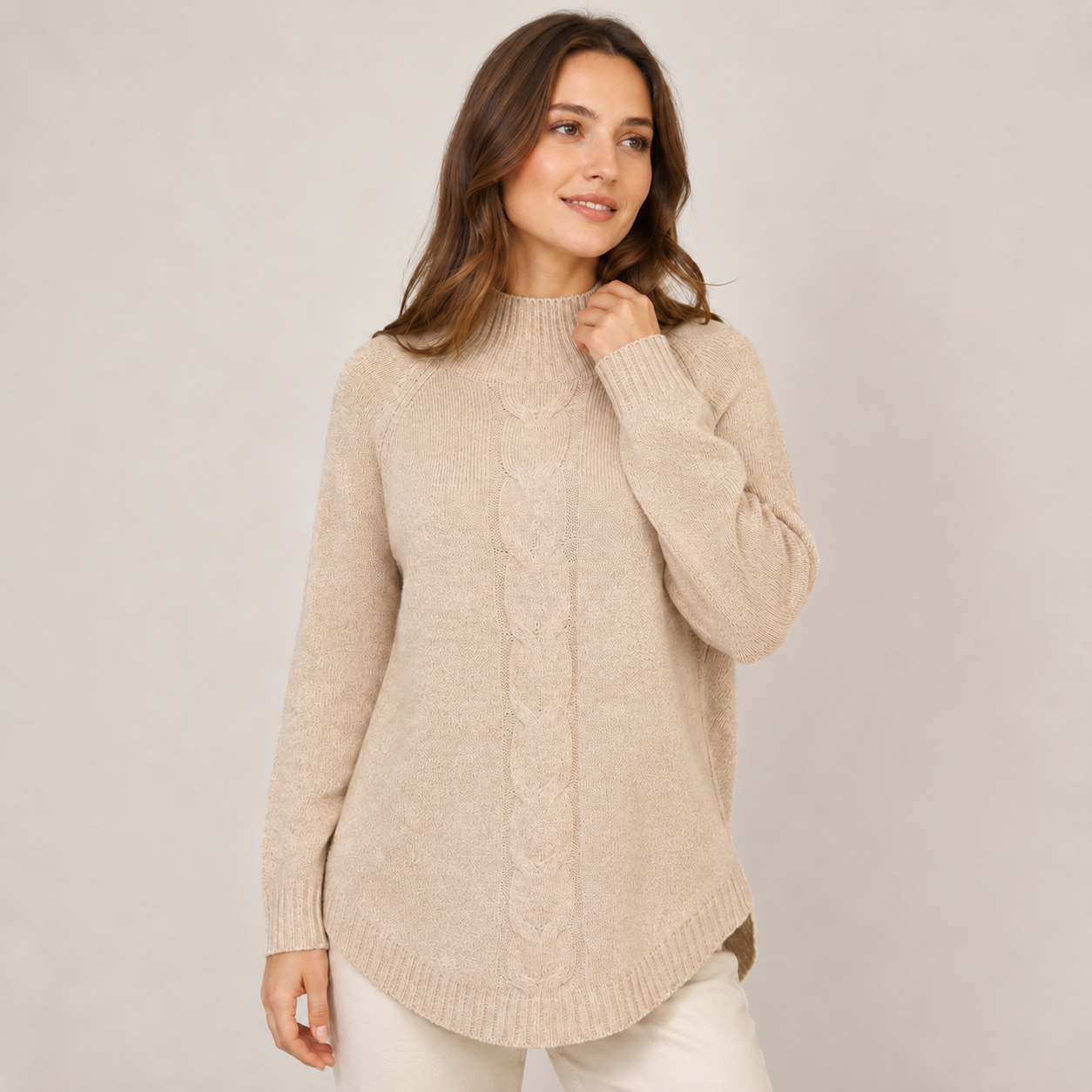 Cordelia – Women's Yellow High-Neck Cable Knit Jumper