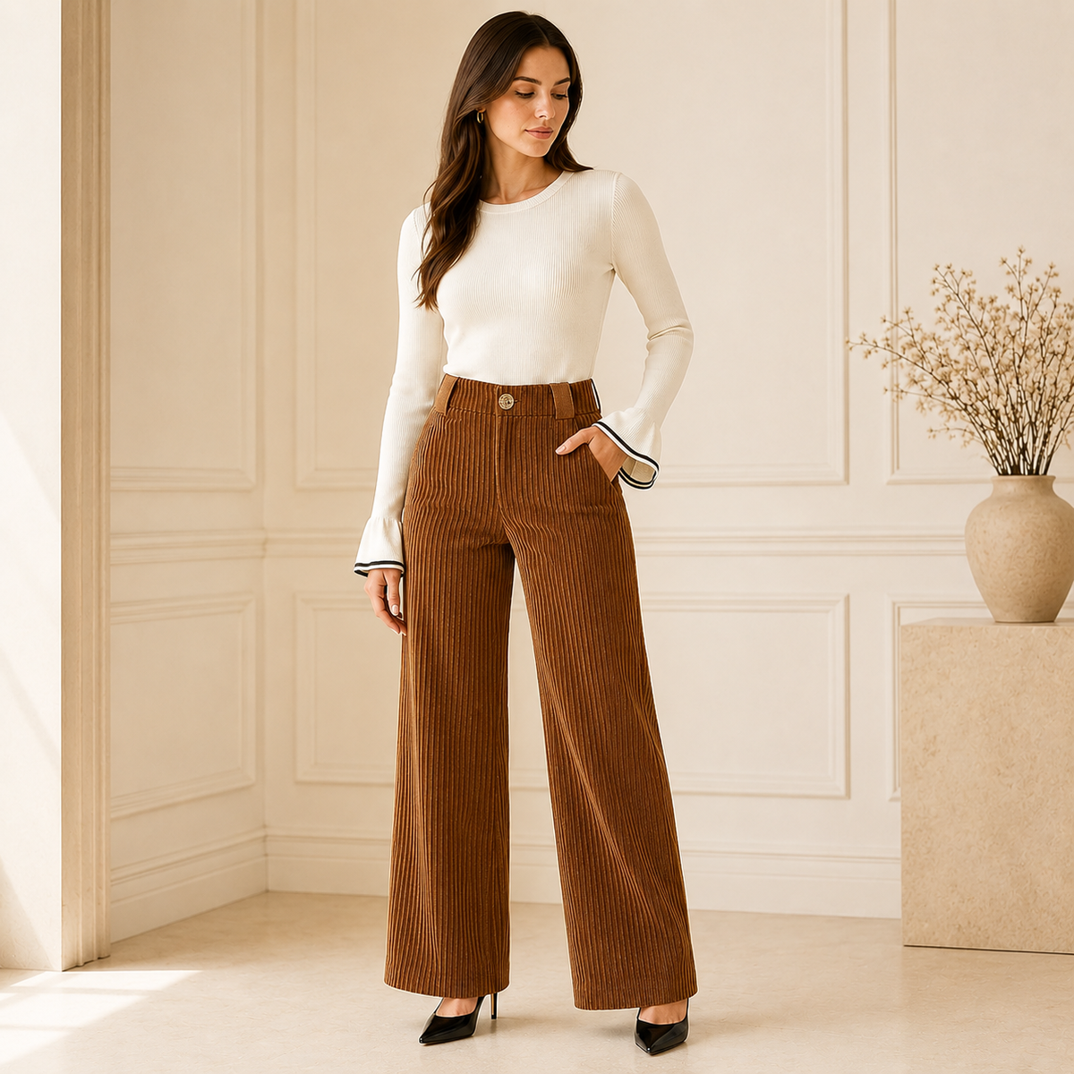 Cornelia | Elegant High Waist Corduroy Trousers for Women