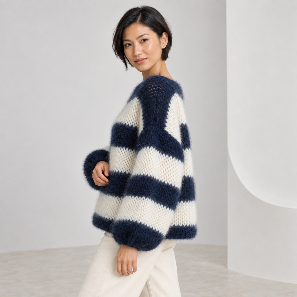 Anna | Chic Chunky Knit Jumper for Women with Statement Striped Finish
