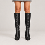 Clarimelle | Sophisticated Black Knee High Boots with Pointed Toe & Block Heel
