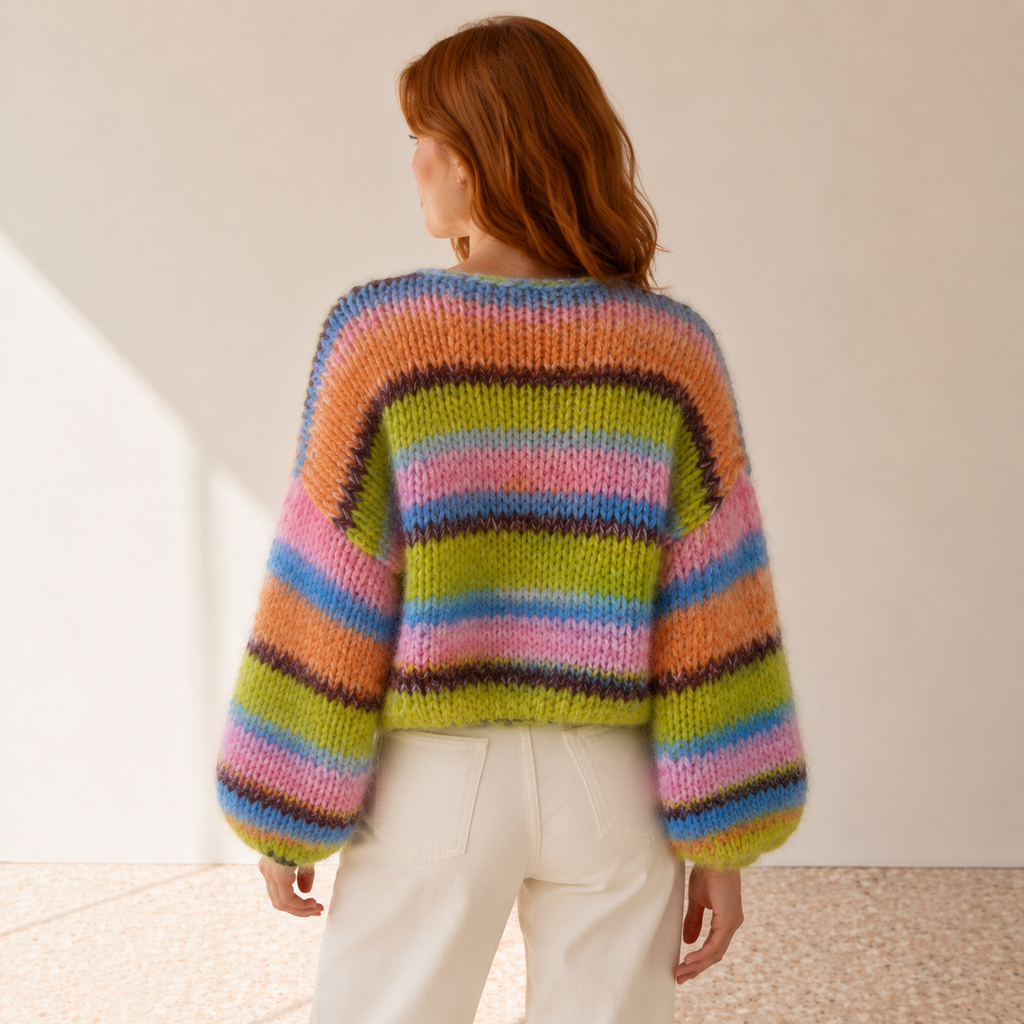 Zelie | Chic Chunky Knit Cardigan for Women with Multicolour Stripes