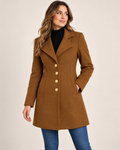 Genevieve | Sophisticated Wool Blend Coat for Women with Gold Buttons & Wide Collar