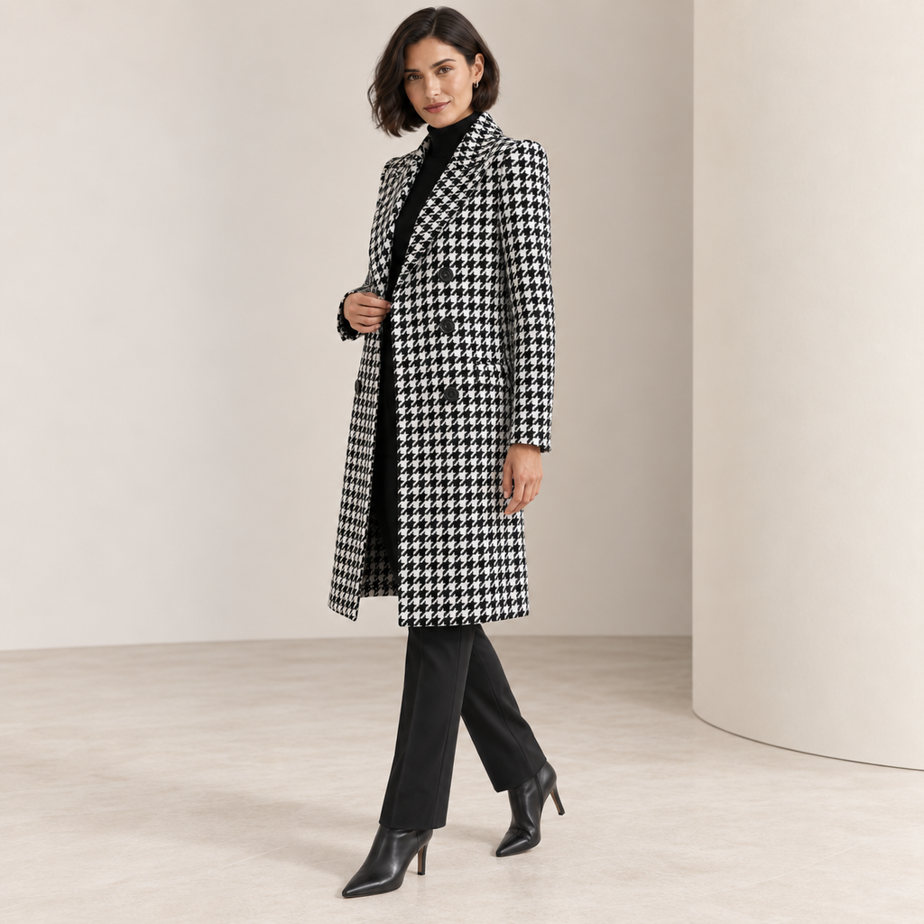 Cressida | Timeless Houndstooth Coat for Women with Double-Breasted Front