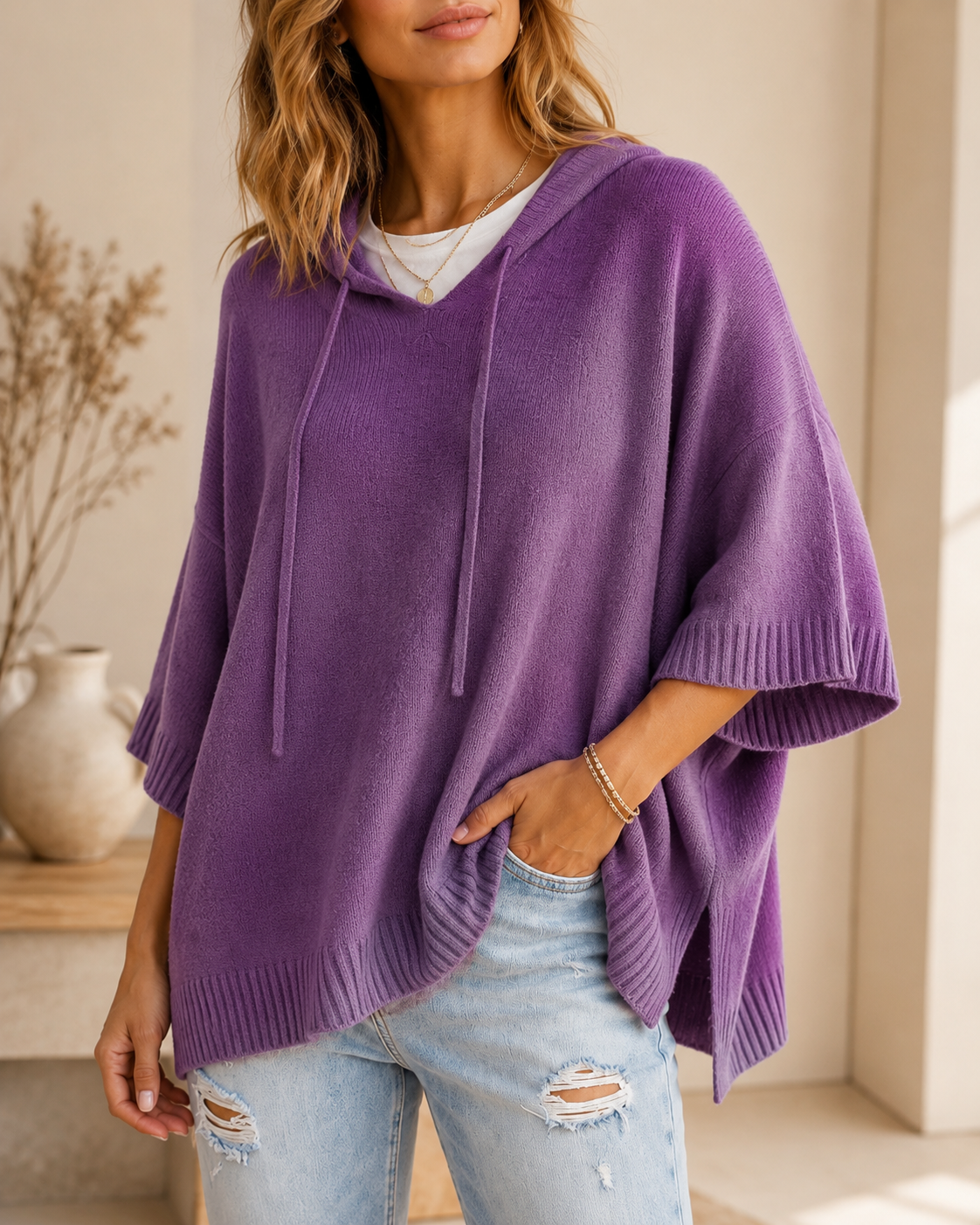 Josephine | Relaxed Hooded Jumper with 3/4 Sleeves