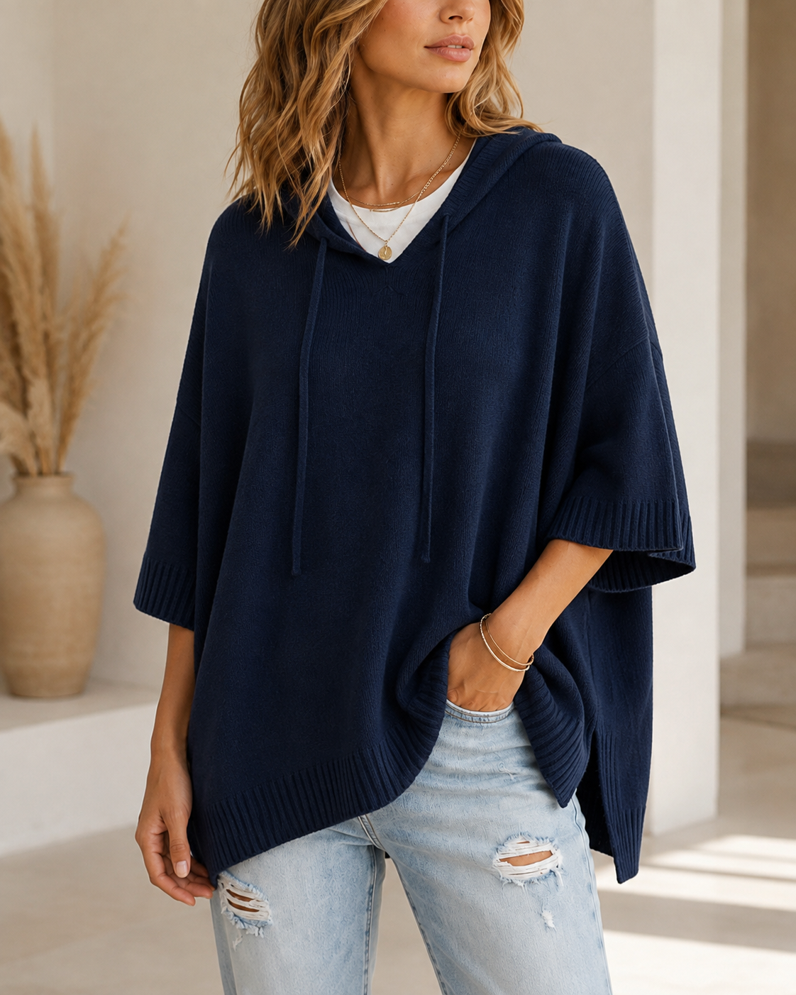 Josephine | Relaxed Hooded Jumper with 3/4 Sleeves