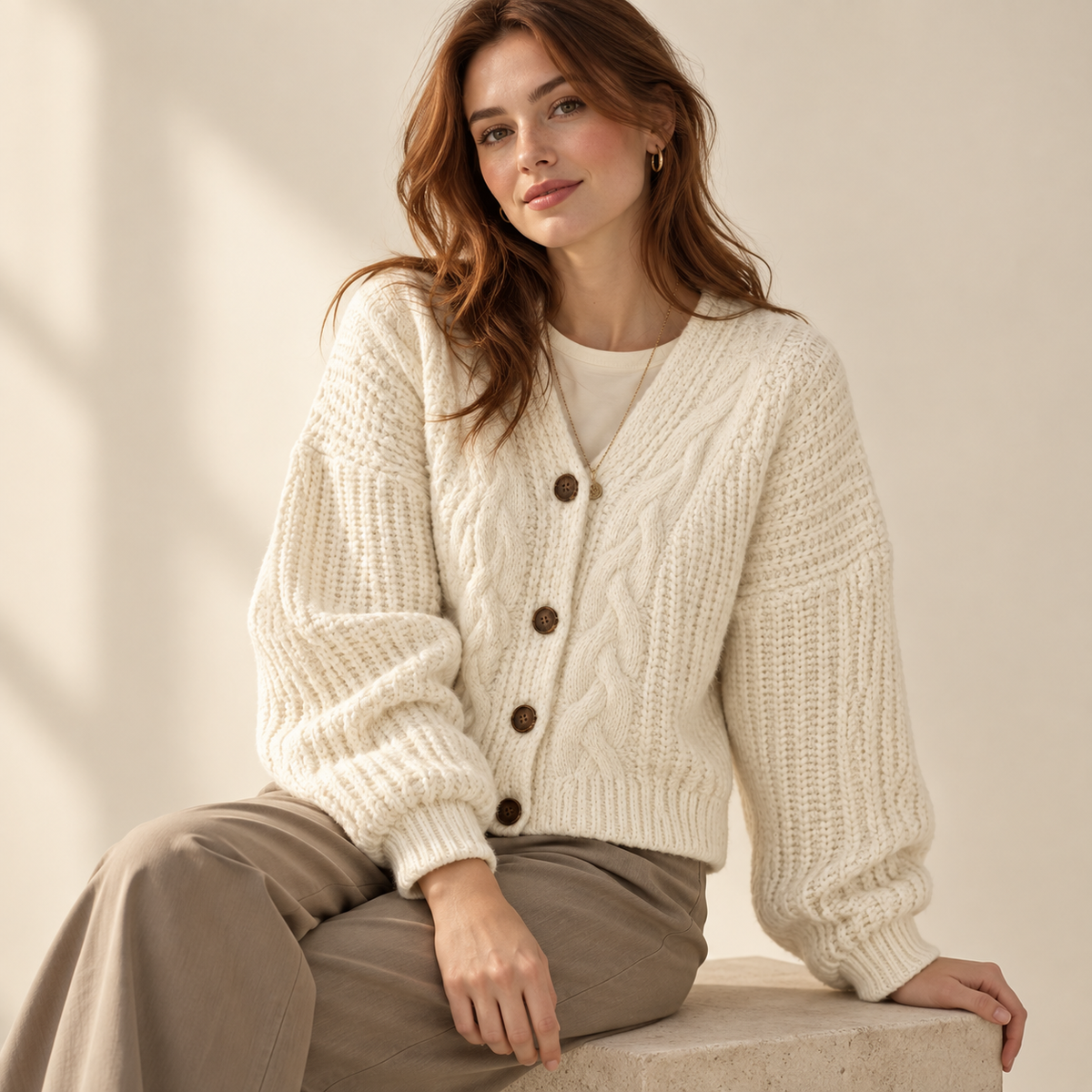 Arietta | Cosy Chunky Knit Cardigan for Women with Timeless Cable Texture