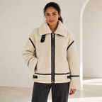 Ines | Cosy Teddy Bear Jacket for Women with Black Accents