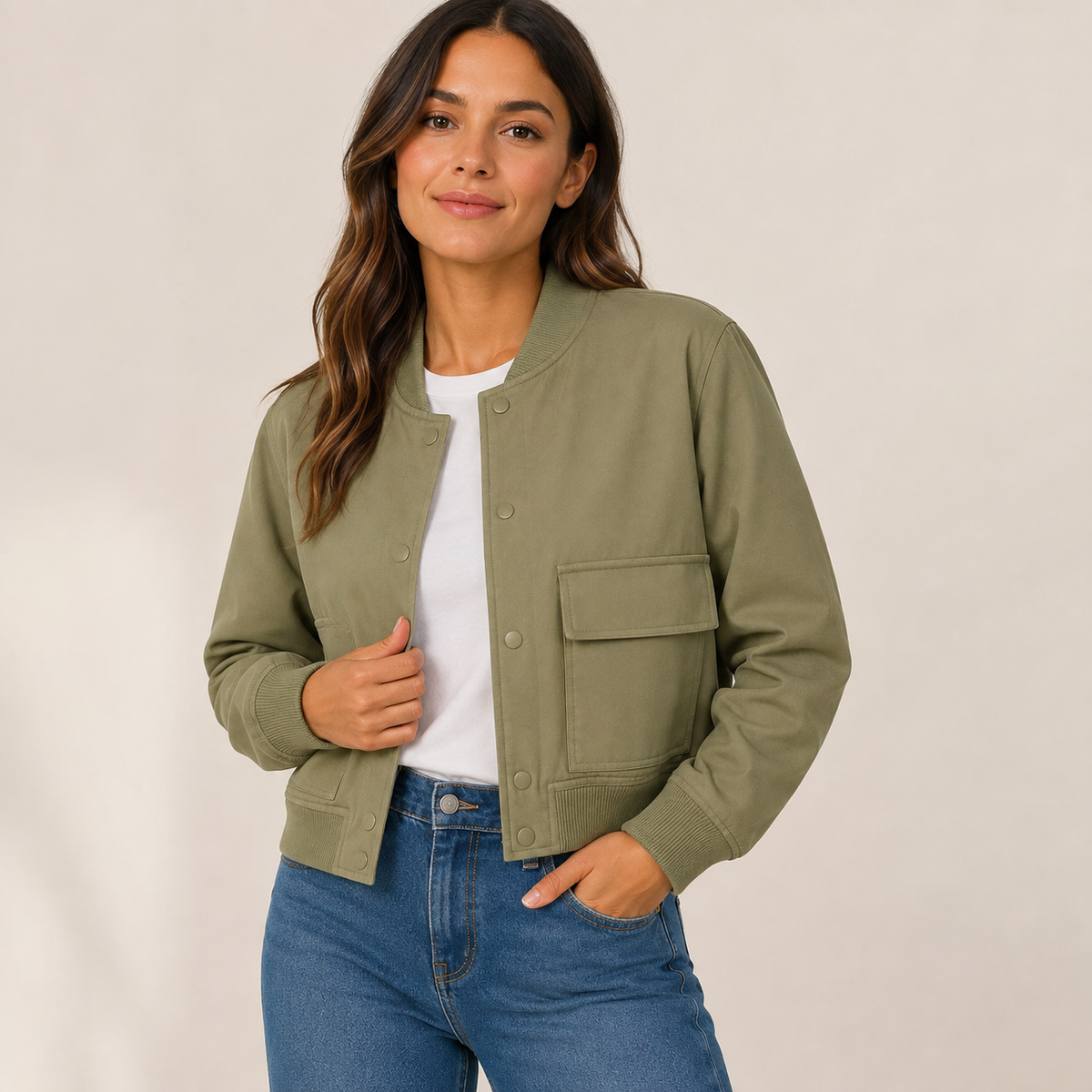 Rosalind – Lightweight Bomber Jacket with Ribbed Trims