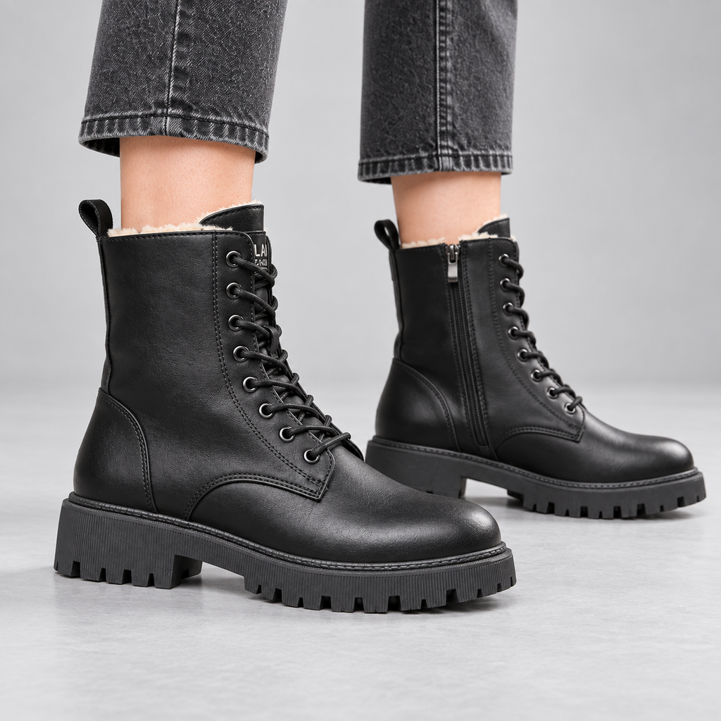 Marceau | Cosy Lace-Up Combat Boots for Women with Fleece Lining