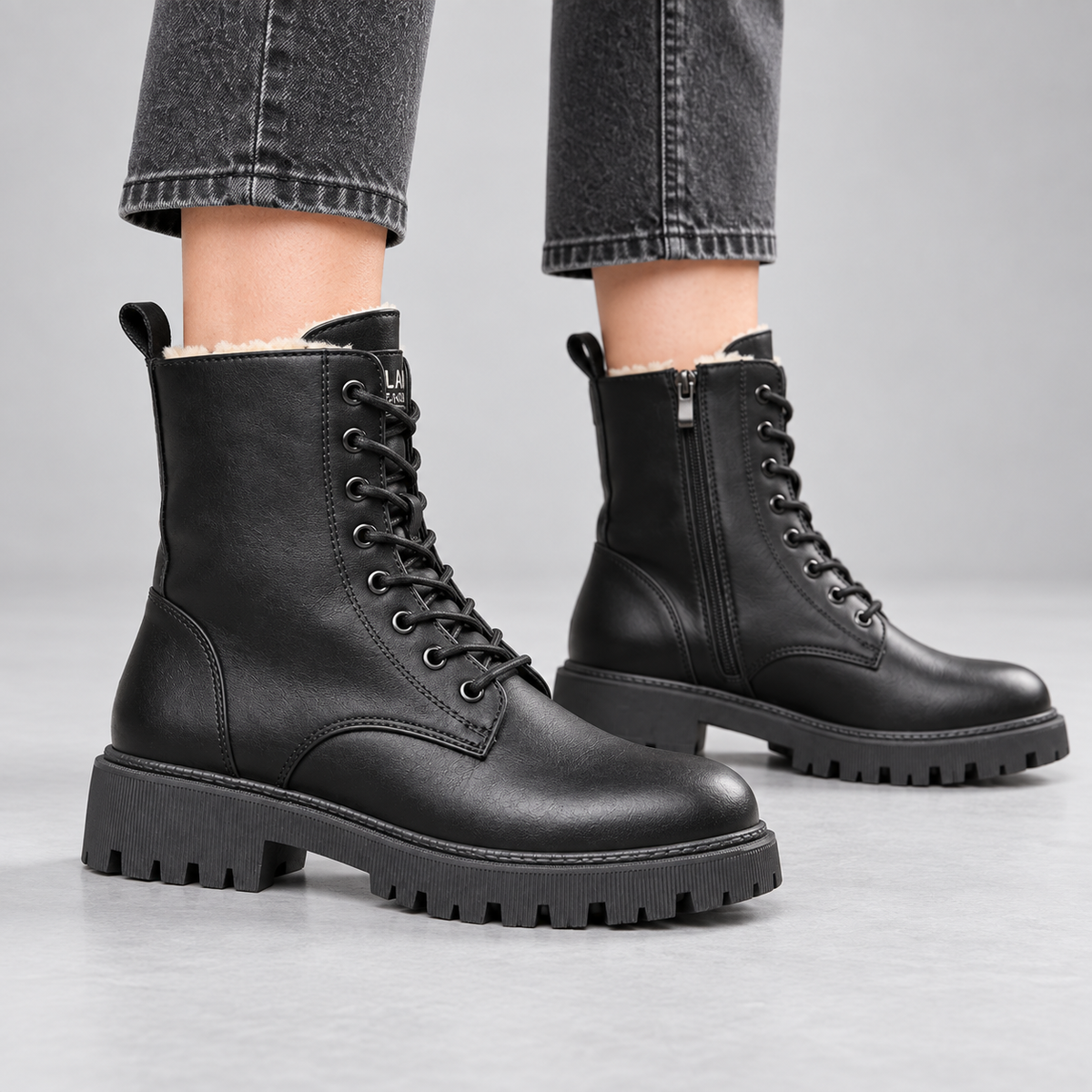 Marceau | Cosy Lace-Up Combat Boots for Women with Fleece Lining