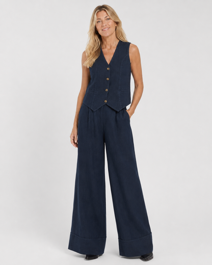 Rosalind | Tailored Sleeveless Vest & Wide-Leg Trouser Set