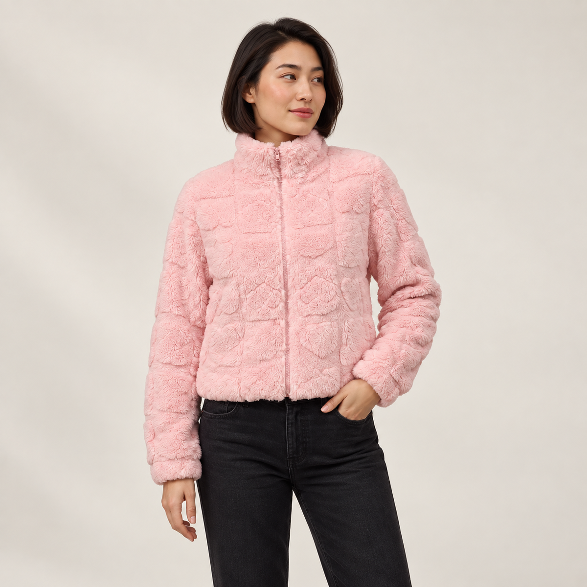 Alouette | Cosy Teddy Coat for Women with Textured Zip-Front Finish