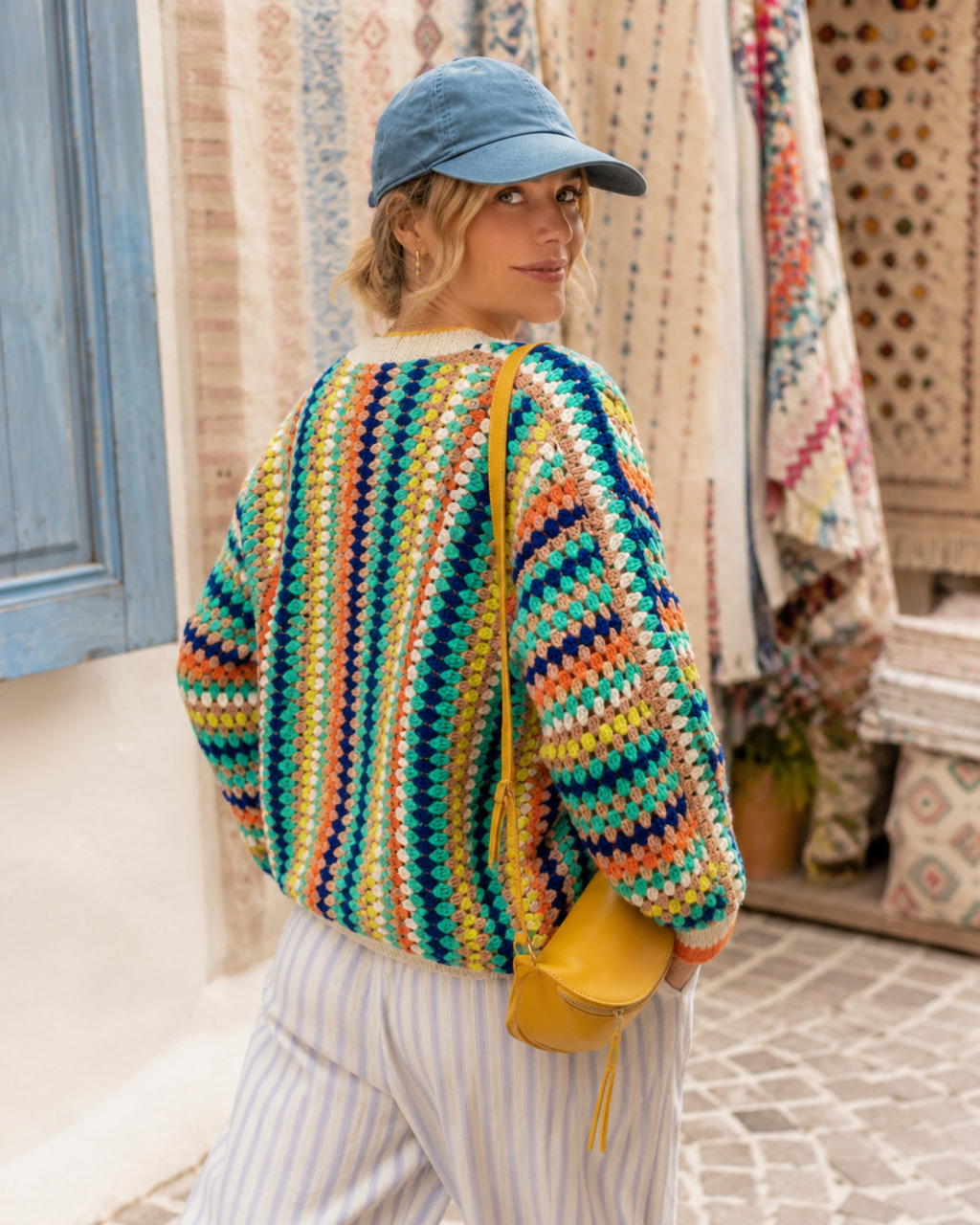 Odalys – Rainbow Striped Knit Cardigan with Front Pockets