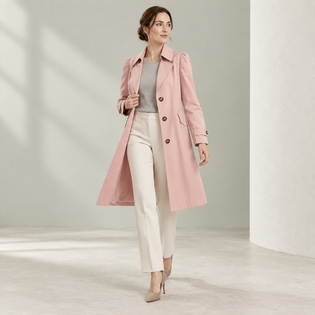 Margarette | Elegant Long Coat for Women with Classic Lapel & Button Front