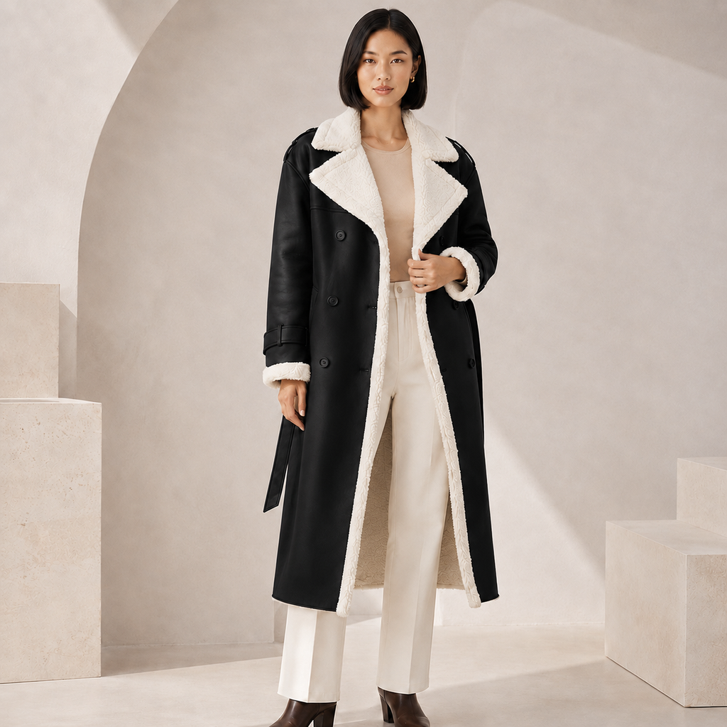 Faye | Elegant Black Teddy Coat with Fleece Lining for Women