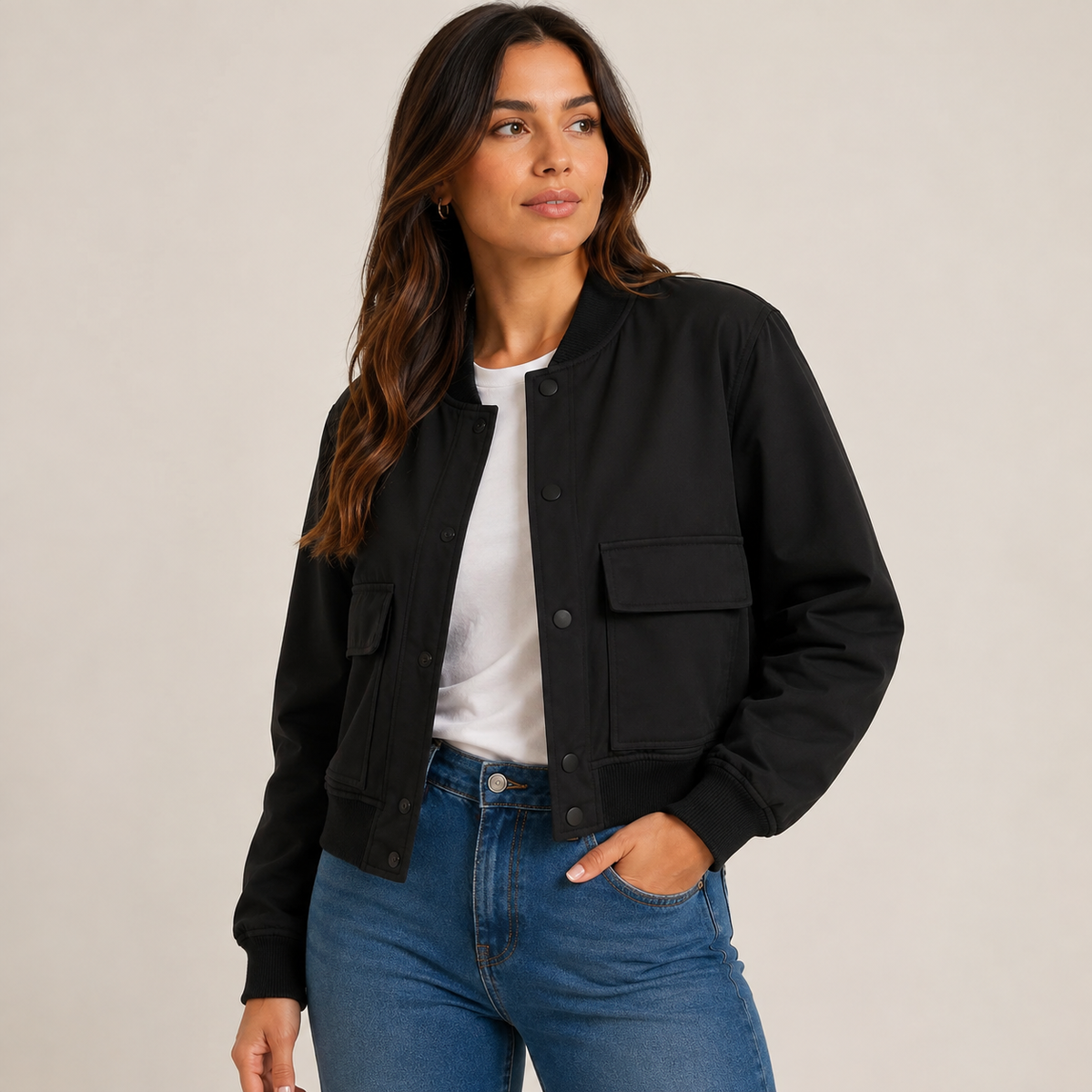 Rosalind – Lightweight Bomber Jacket with Ribbed Trims
