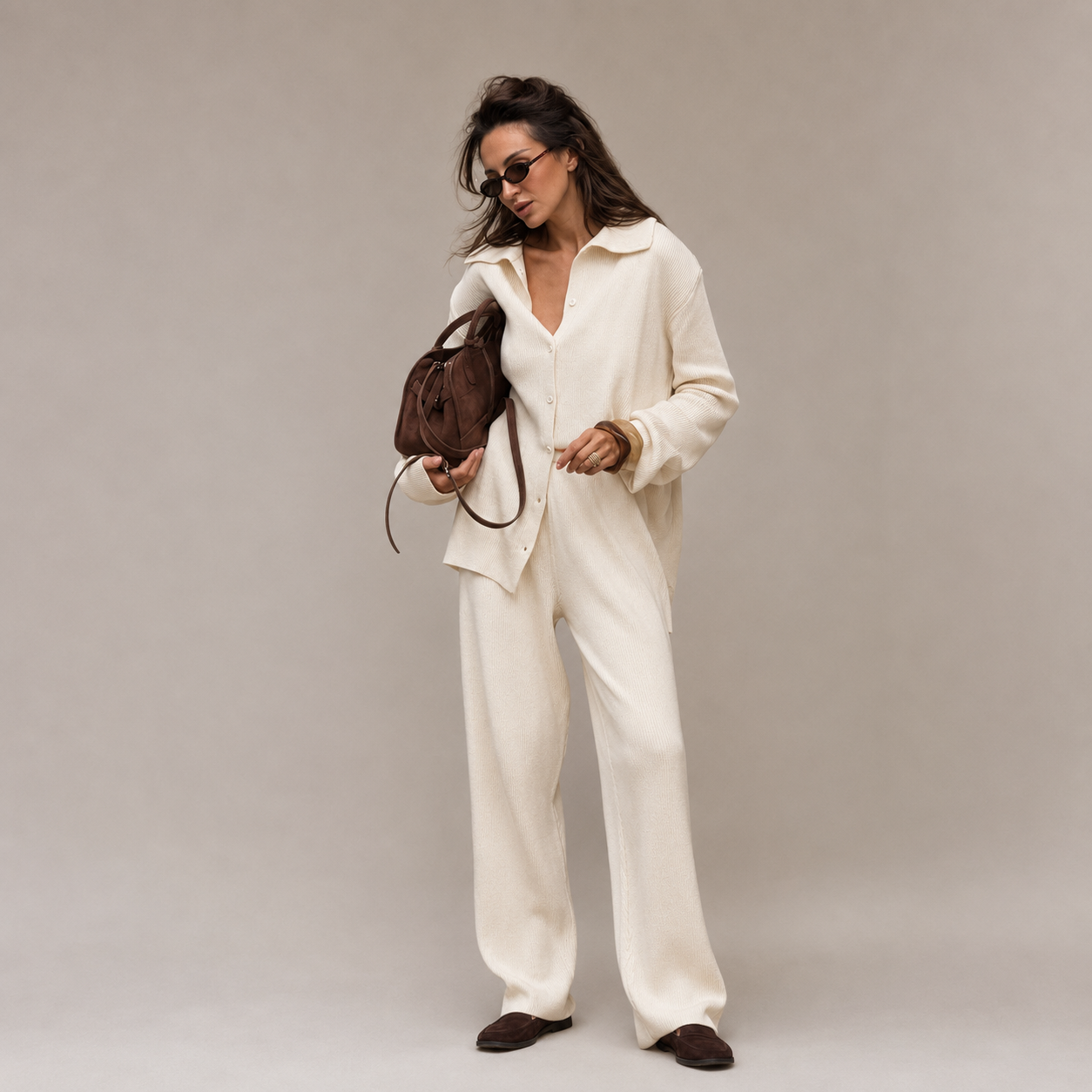 Coco | Cotton Knit Set with Button-Up Blouse