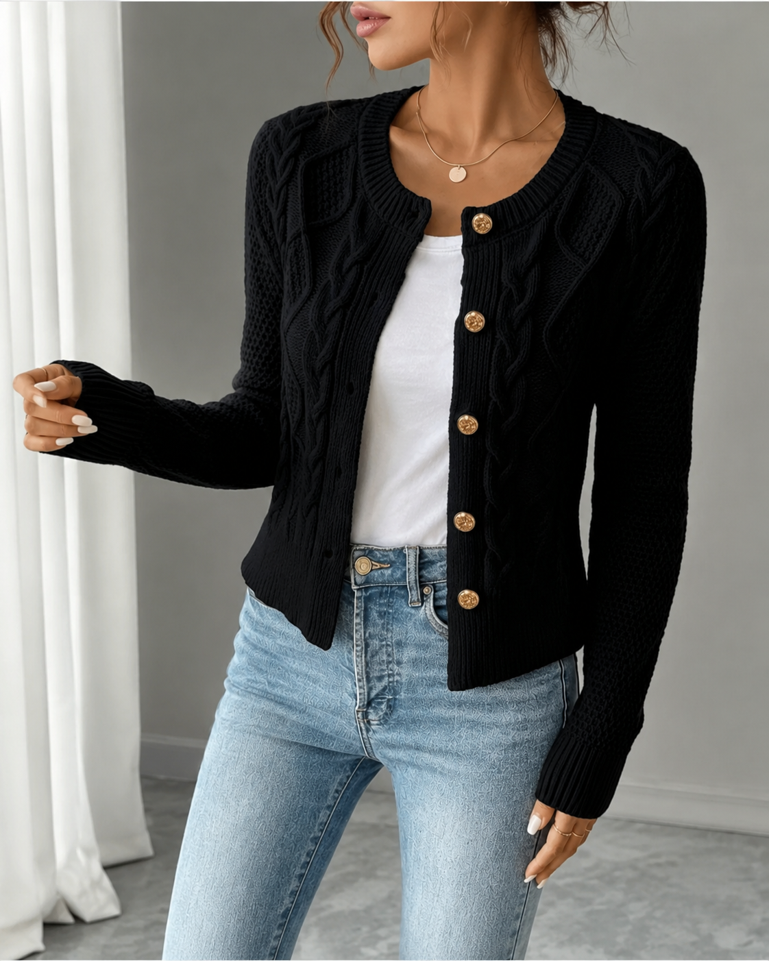 Cecilia | Cable-Knit Button-Front Cardigan for Women