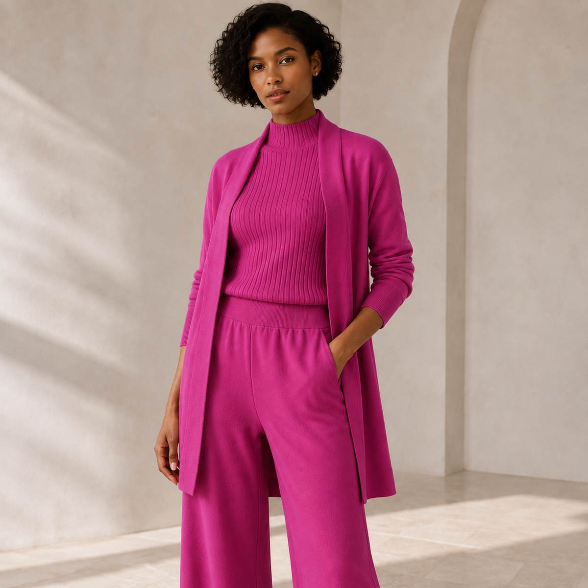 Coralie | Effortless Elevated Loungewear for Women with Longline Cardigan & Wide-Leg Trousers
