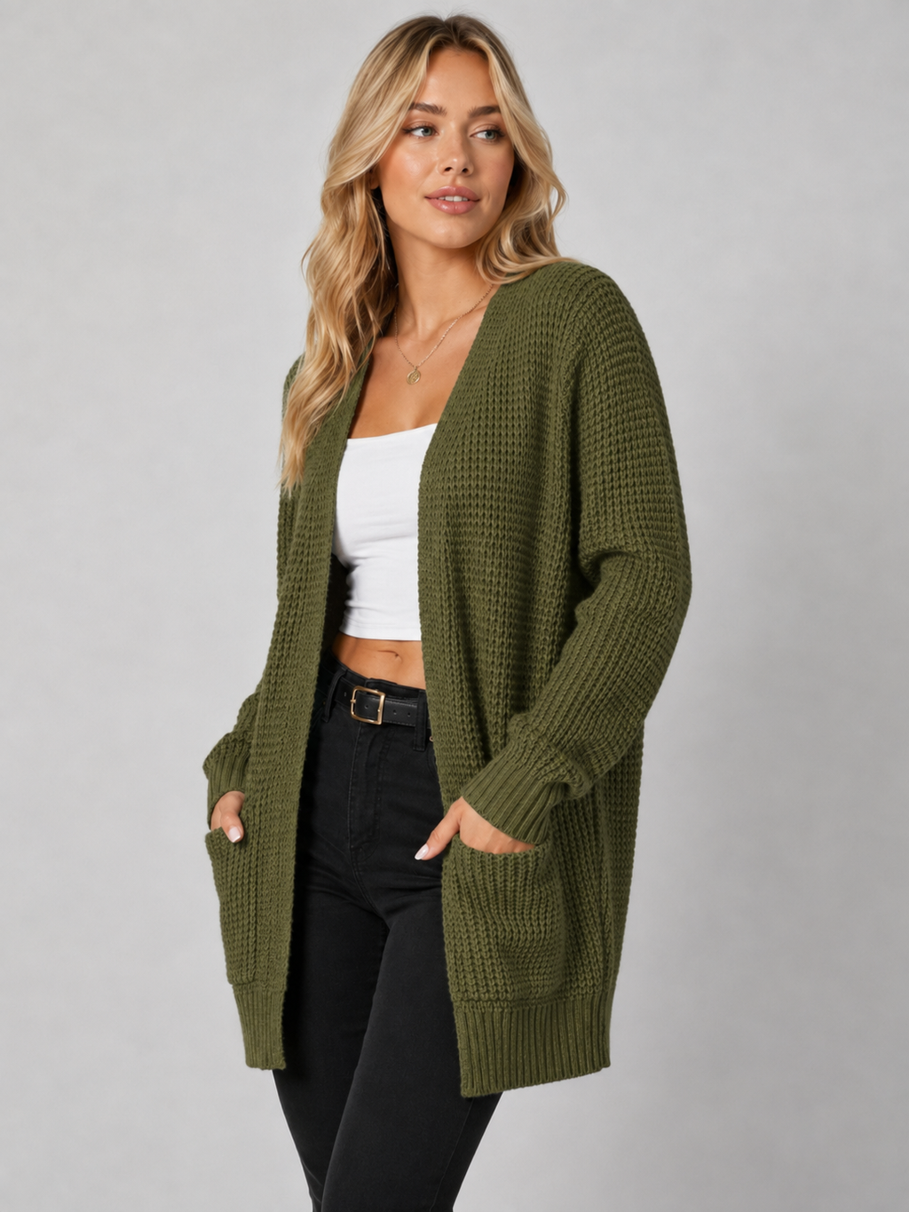 Marguerite | Open-Front Waffle-Knit Cardigan for Women