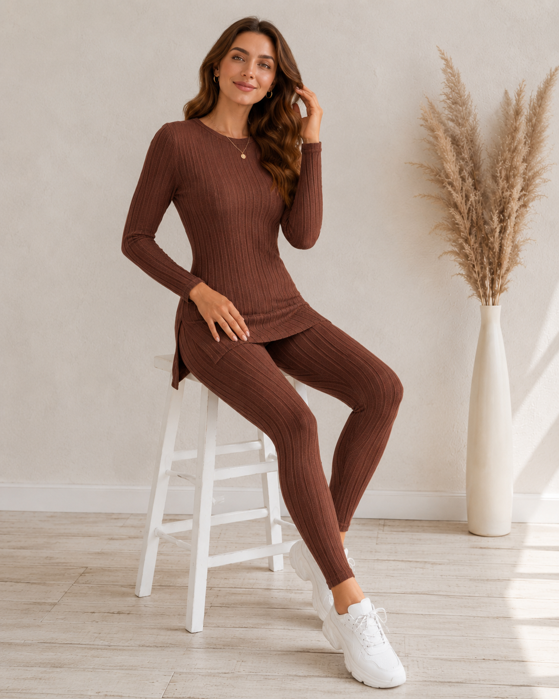 Adalyn | Relaxed Ribbed Top & Tapered Trouser Set
