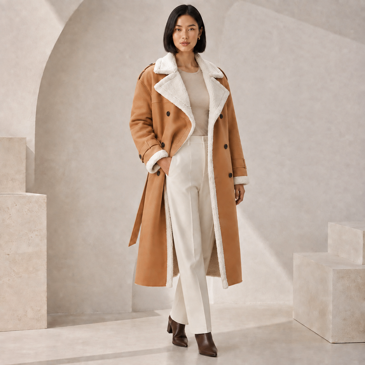 Faye | Elegant Black Teddy Coat with Fleece Lining for Women