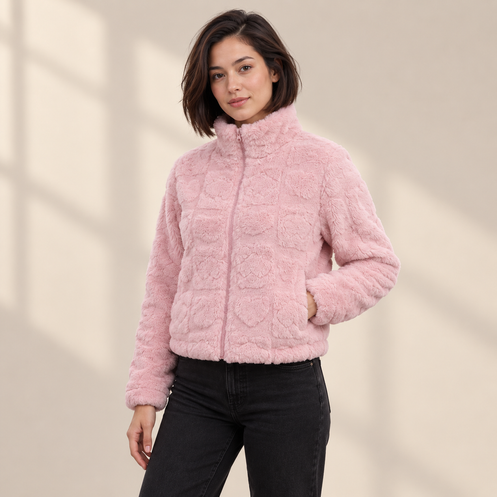Alouette | Cosy Teddy Coat for Women with Textured Zip-Front Finish