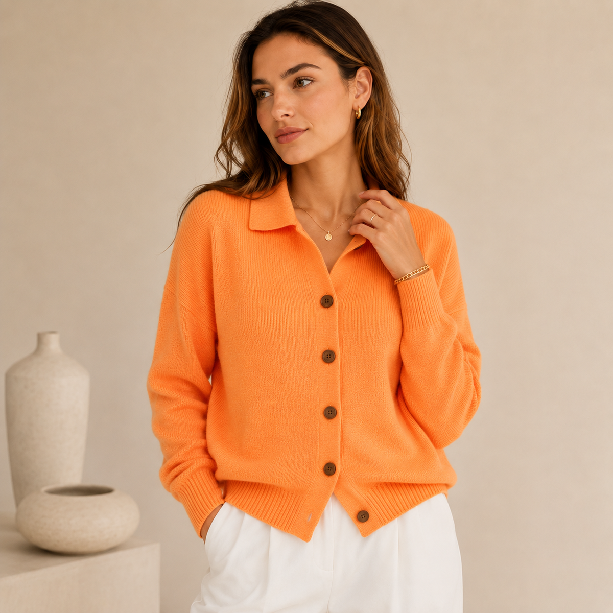 Ameline | Elegant Collared Cardigan for Women with Relaxed Button-Up Fit