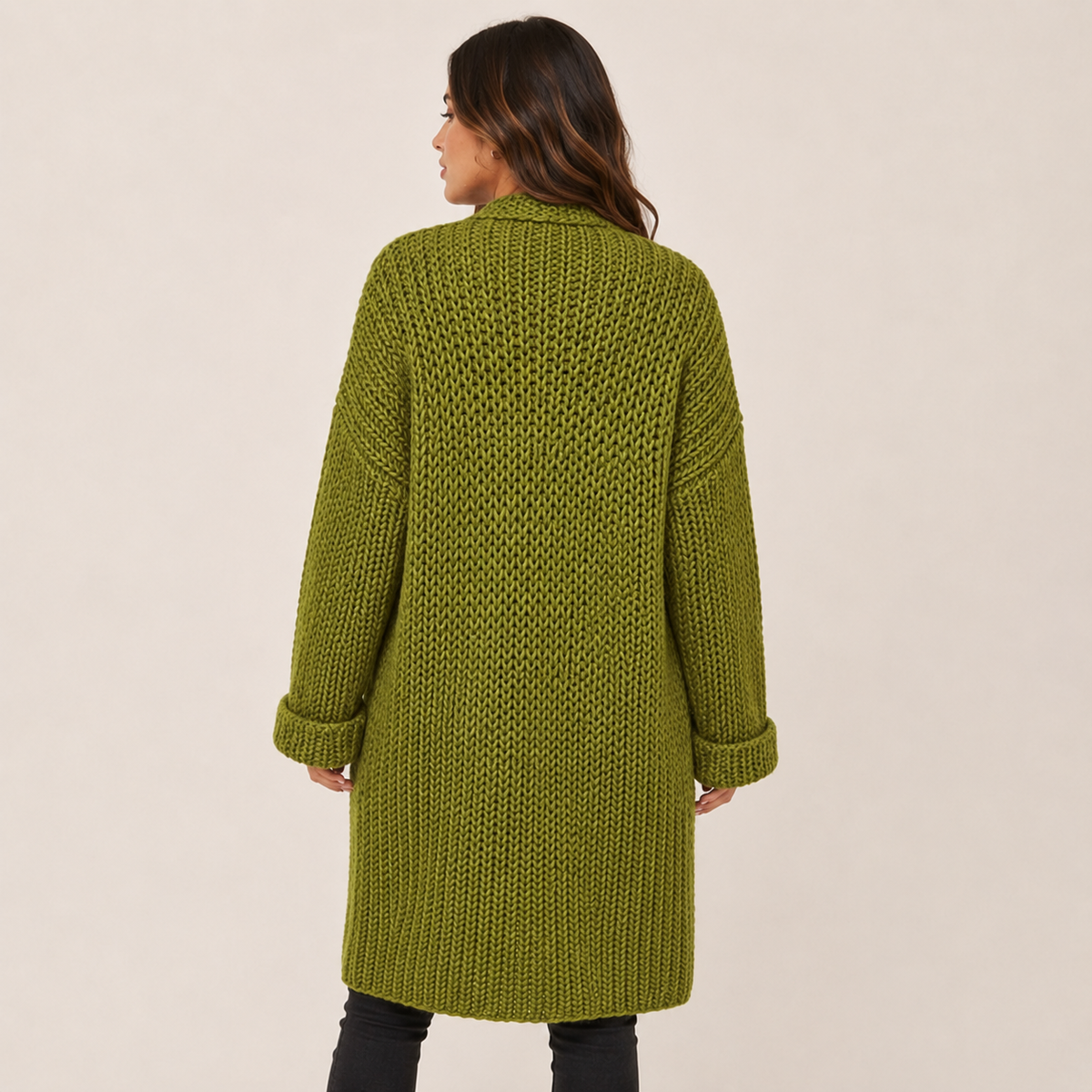 Delphine | Elegant Long Cardigan for Women with Chunky Open-Front Knit
