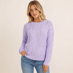 Odile – Women's Sky Blue Round Neck Cable Knit Jumper