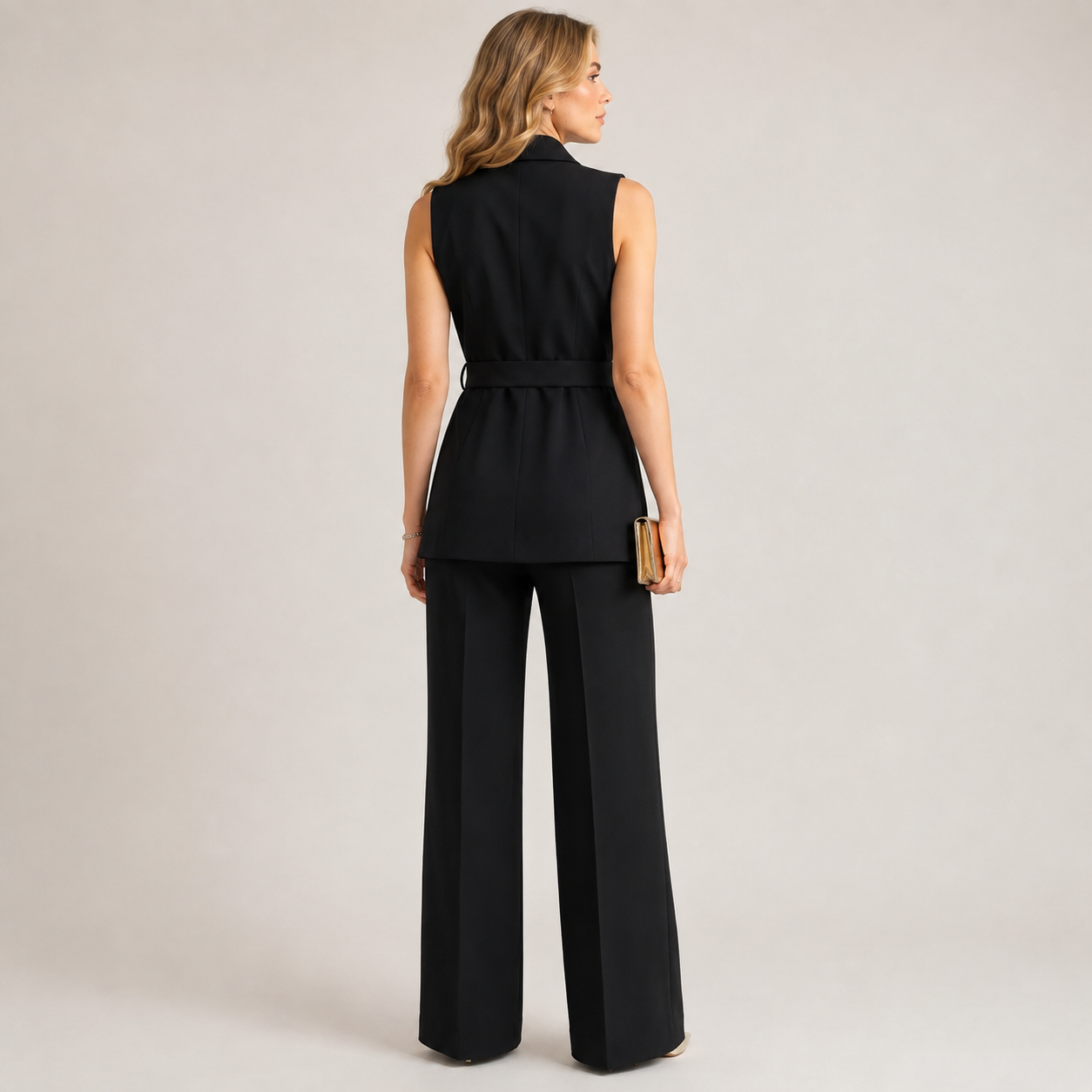 Odalys – Belted Sleeveless Blazer & Wide Leg Trouser Set