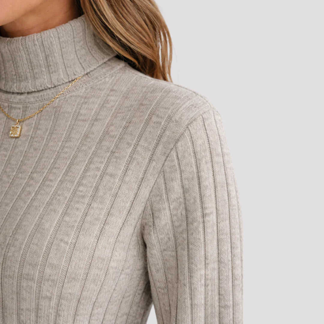 Céleste – Women's Beige Ribbed Turtleneck Jumper Dress