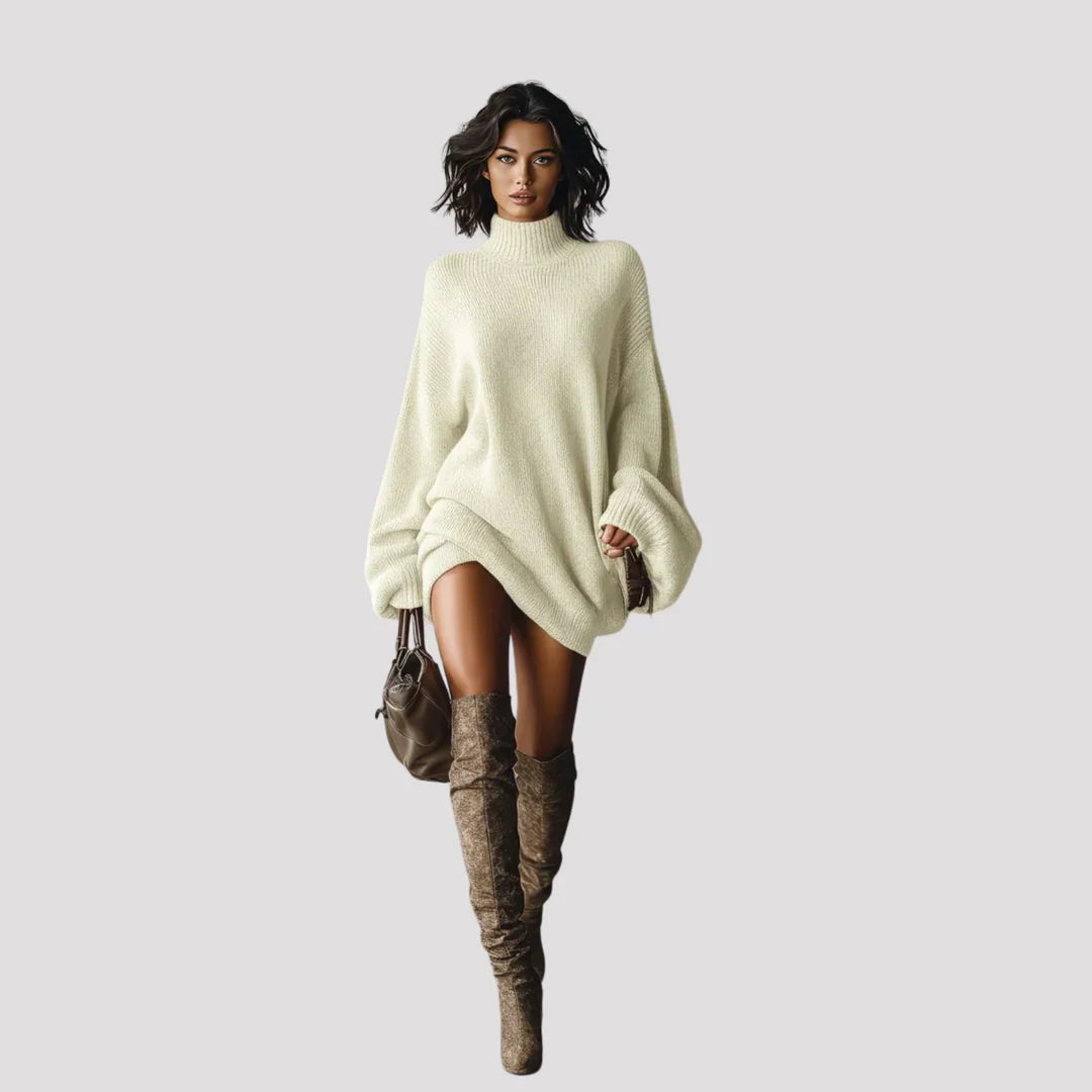 Wren – Women's Brown Oversized Turtleneck Jumper Dress