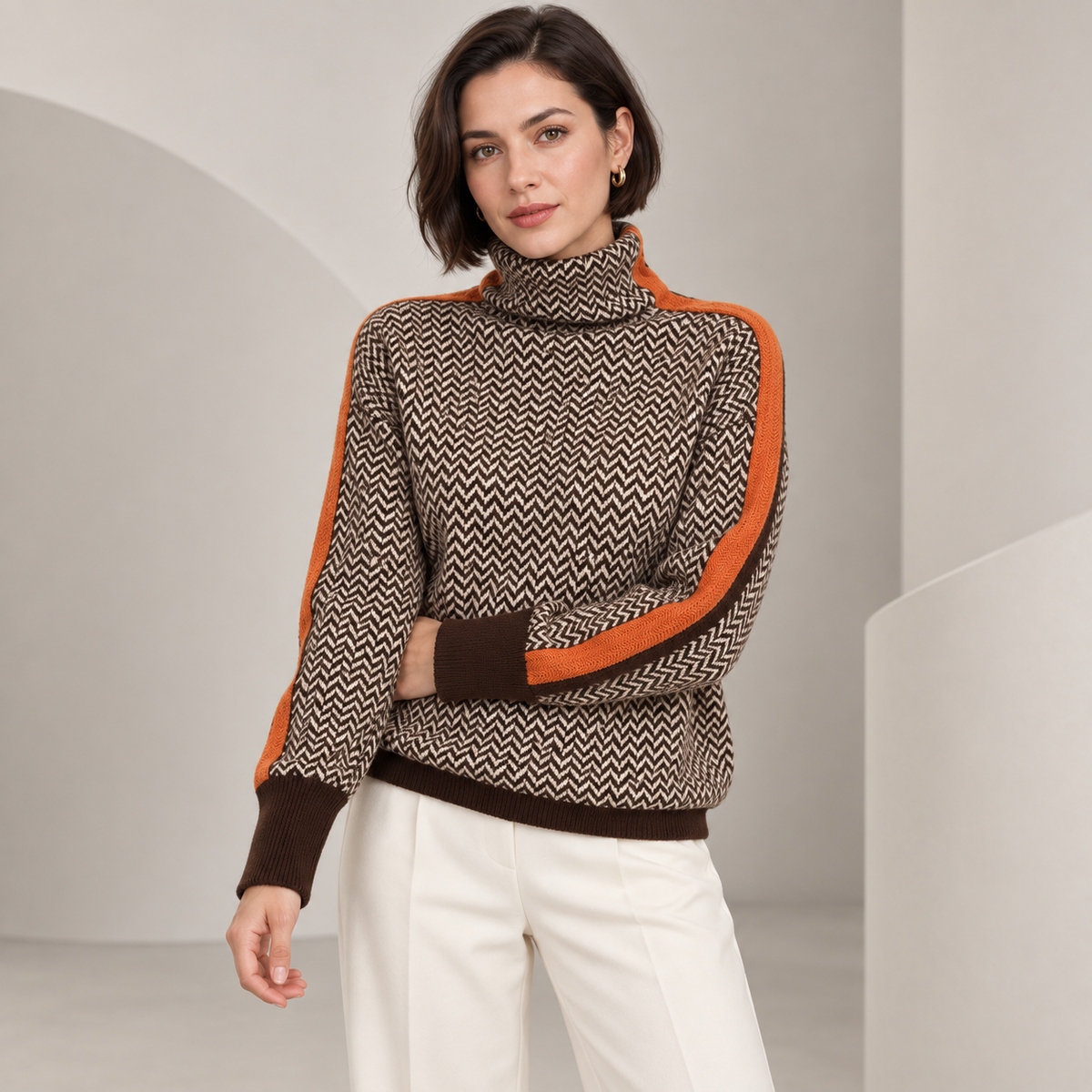 Corinne | Sophisticated Turtleneck Jumper for Women with Herringbone Texture