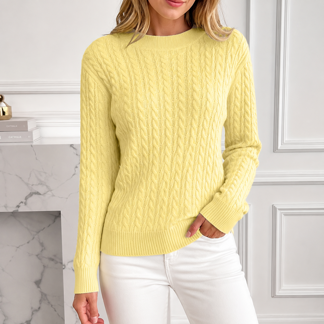 Anouk | Relaxed Cable-Knit Round Neck Sweater for Women