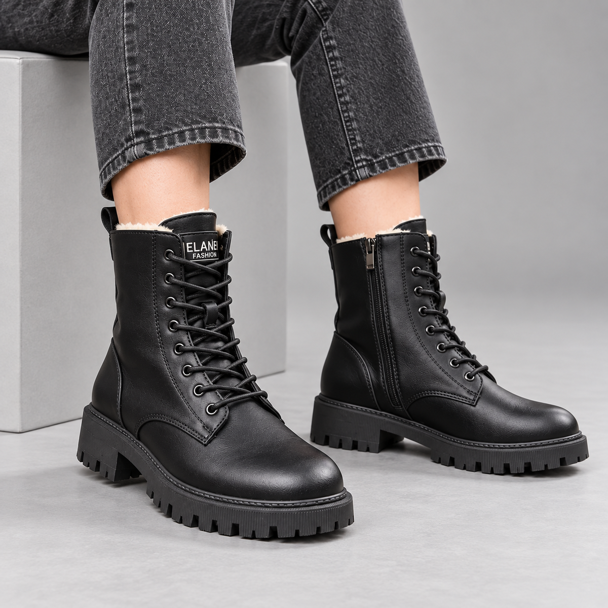 Marceau | Cosy Lace-Up Combat Boots for Women with Fleece Lining