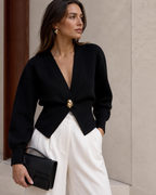 Delphine – V-Neck Cardigan with Gold Button Detail