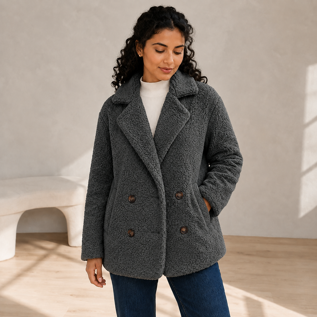 Verity | Cosy Borg Coat with Notched Lapel for Women