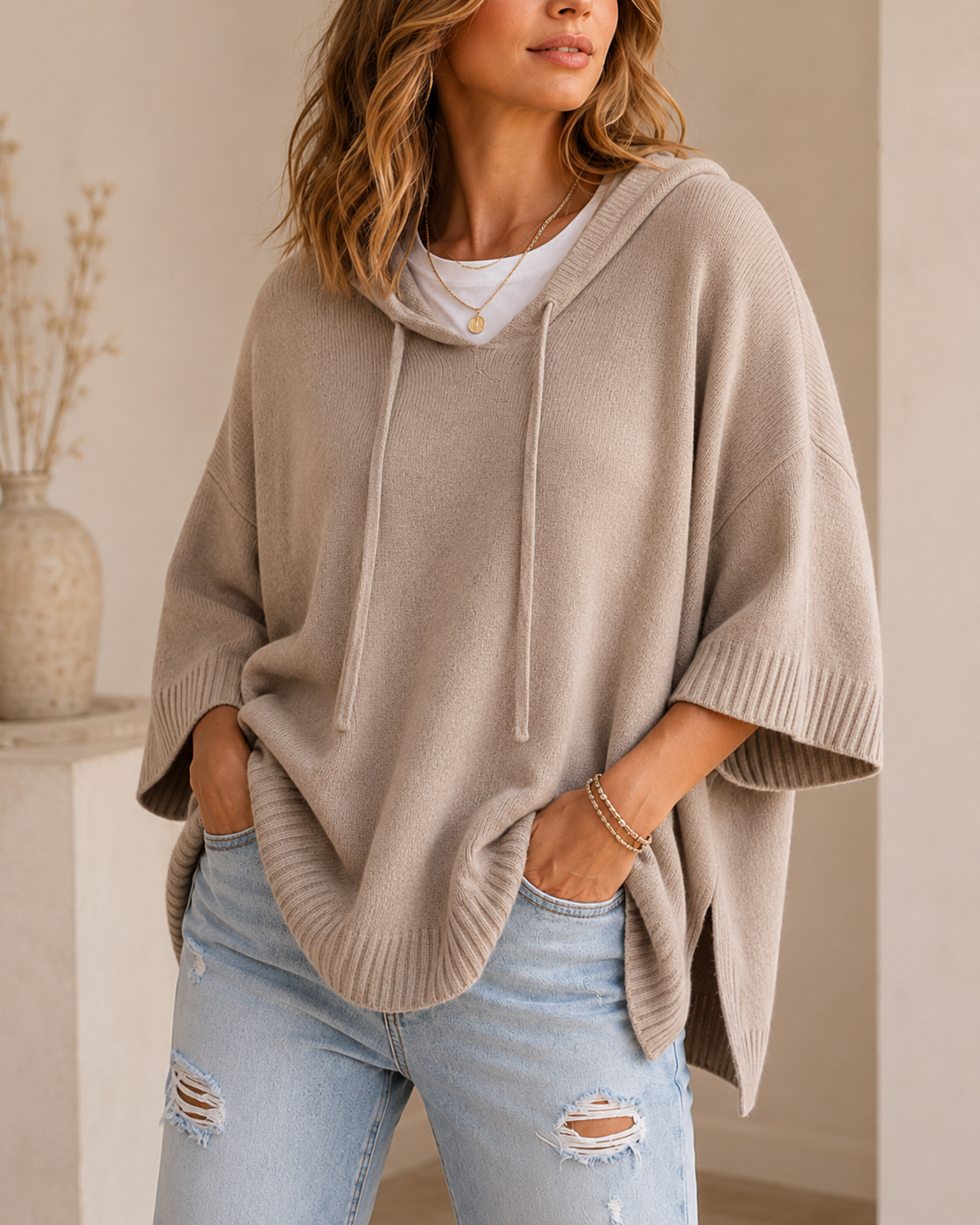 Josephine | Relaxed Hooded Jumper with 3/4 Sleeves