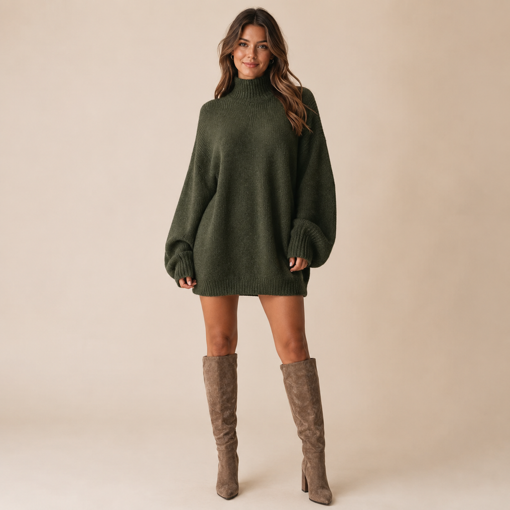 Wren – Women's Brown Oversized Turtleneck Jumper Dress