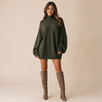 Wren – Women's Brown Oversized Turtleneck Jumper Dress