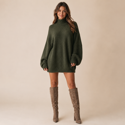 Wren – Women's Brown Oversized Turtleneck Jumper Dress