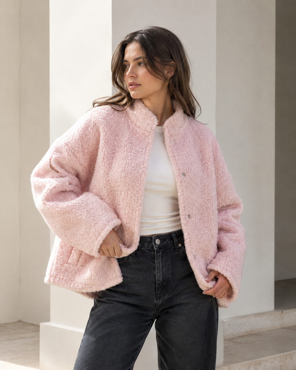 Odalys – Women's Pink Teddy Bomber Jacket