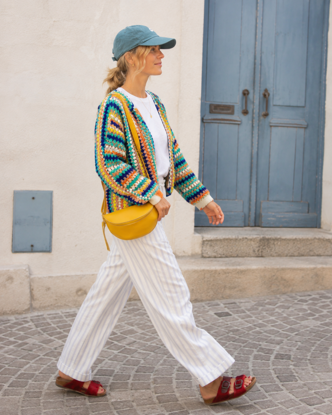 Odalys – Rainbow Striped Knit Cardigan with Front Pockets